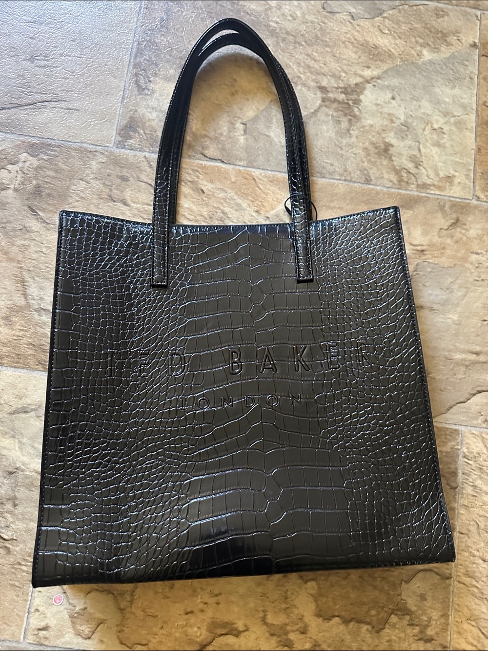 Ted Baker Black Croc-Embossed Tote with Top Handles-NWT
